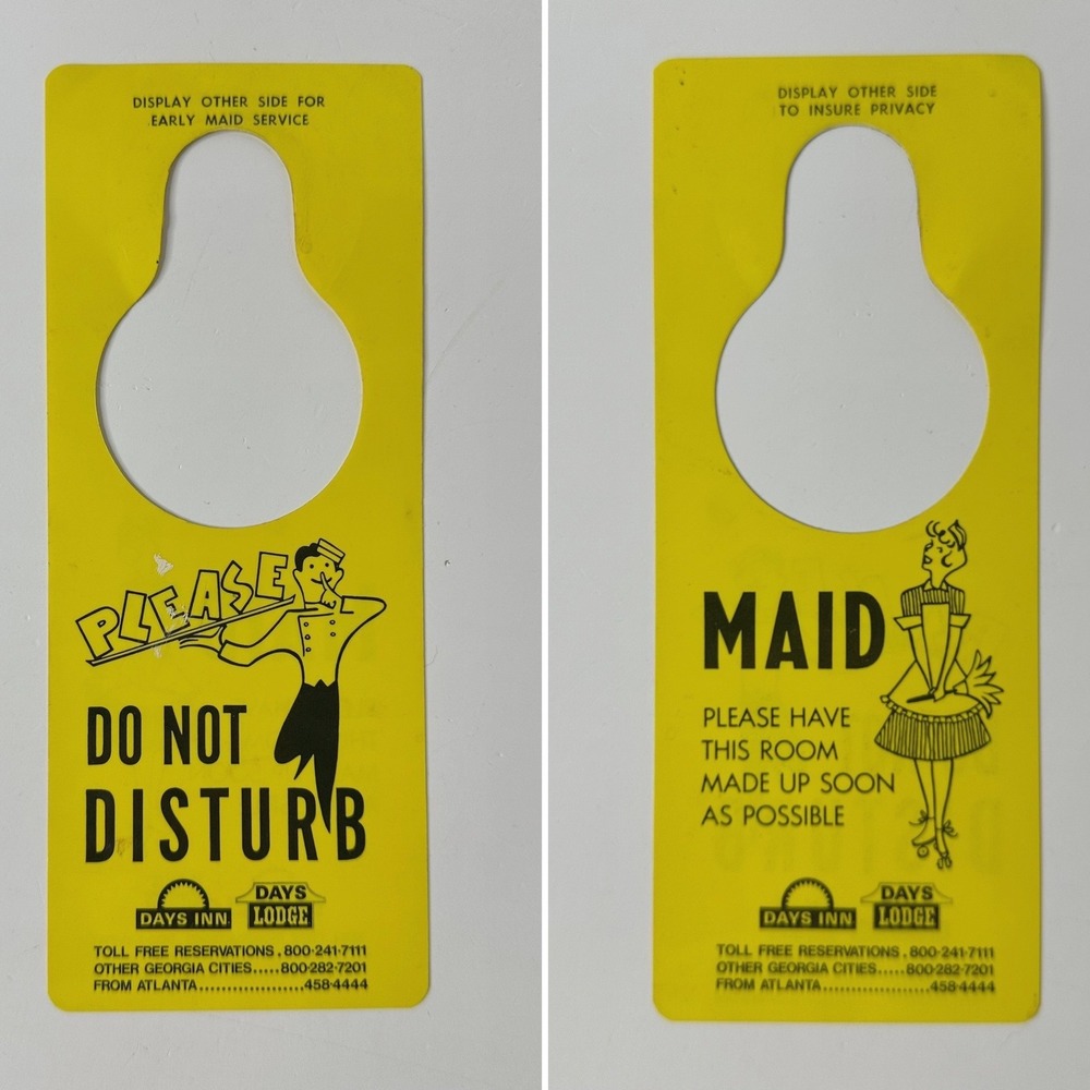 Vintage Days Inn Days Lodge Do Not Disturb Maid Hotel Door Hanger Yellow Sign